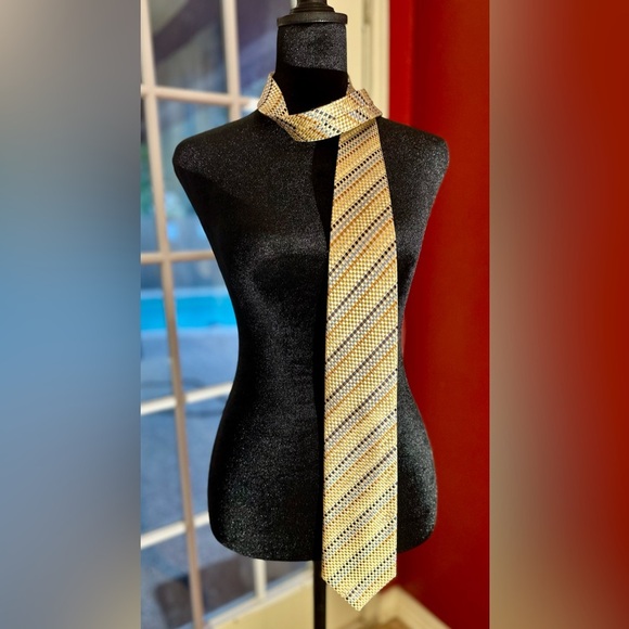 Peacock 100% Silk Men’s Tie Handmade Woven Check Pattern Gold, Blue, Copper, Tan - Picture 2 of 7